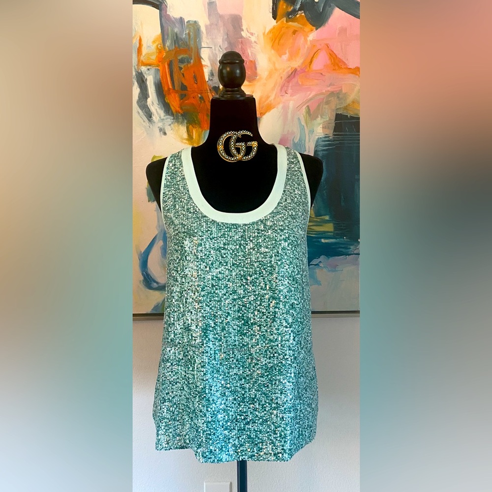 Dian von Furstenberg hand beaded tank top /blouse. Green. NWT. 2 layers. Size M.
